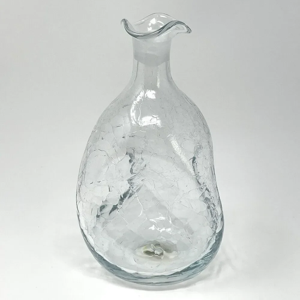 MCM Vintage Blenko #49 Clear Crackle Pinched Glass Decanter **No Stopper**